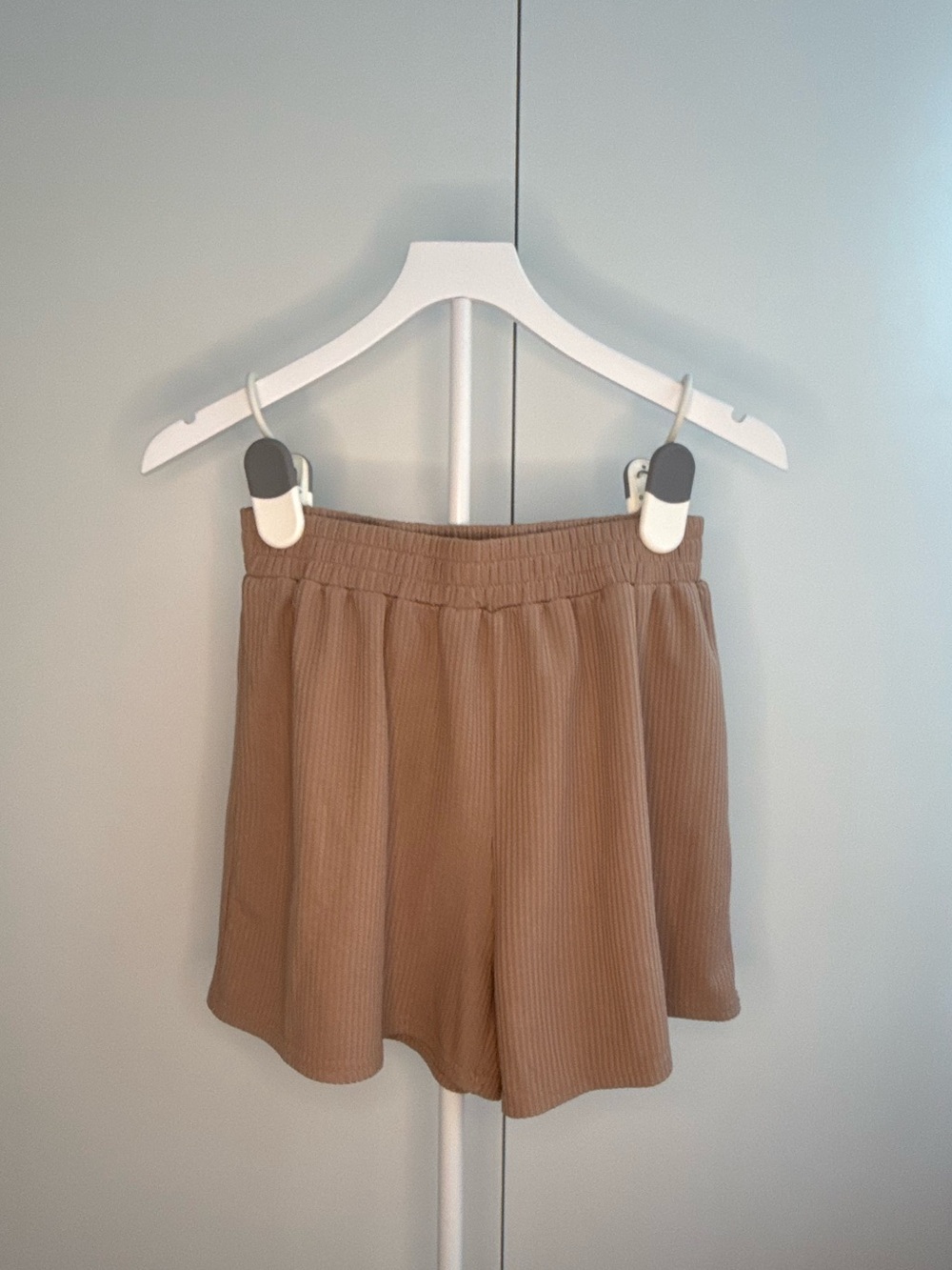 Women’s Ribbed Relaxed PJ Shorts in Tan - Picture 1 of 5